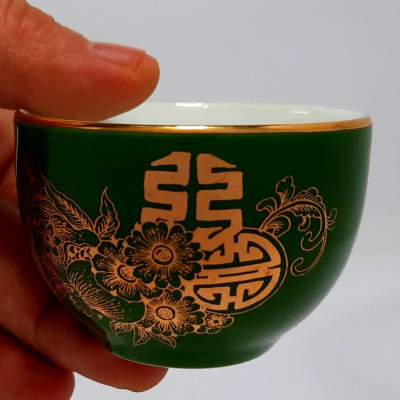 Bộ ấm chén bưởi rêu đào thọ vẽ vàng 24k gốm sứ Bát Tràng cao cấp