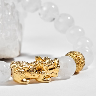 Vòng Đá Thạch Anh Ưu Linh Trắng Phối Charm Bạc (8mm) Ngọc Quý Gemstones