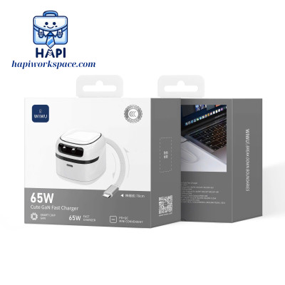 Củ sạc hàng chính hãng WiWU Cute Gan Wi-U037 65W: Kèm cáp Type-C 70cm thu gọn, sạc nhanh điện thoại, laptop