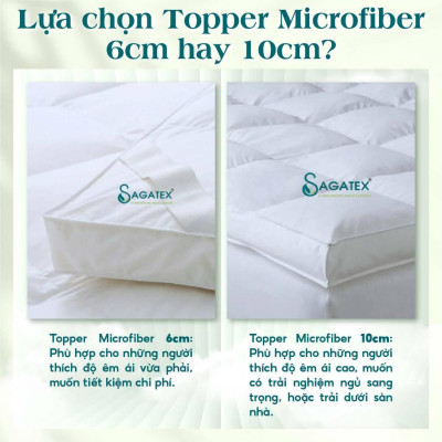 Topper Nệm Polyester 6 cm hoặc 10 cm Cao Cấp SAGATEX Mềm Mại Êm Ái Giúp Ngủ Ngon Hơn