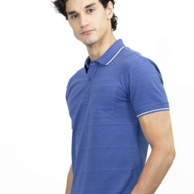 Áo thun Polo melange dệt viền có túi xanh coban NATMMTMCSR210115N