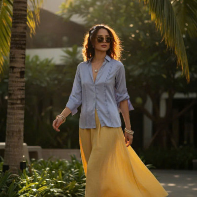 Áo Sơ Mi Lụa Thanh Lâm, Áo Sơ Mi Dài Tay Phong Cách Công Sở Thời trang thiết kế Hity Top173