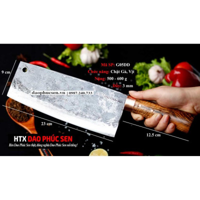 Dao Phúc Sen - dao chặt gà cán cẩm khâu đồng đỏ