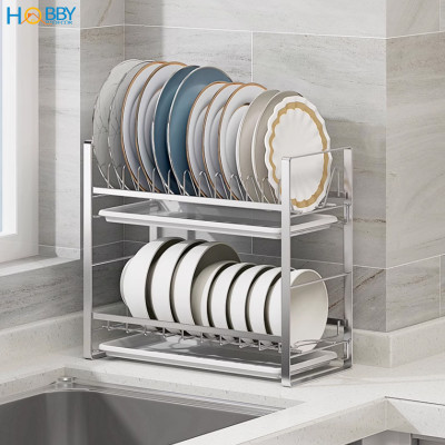 Kệ úp chén đĩa 2 tầng inox 304 có khay hứng nước Hobby home decor UCD