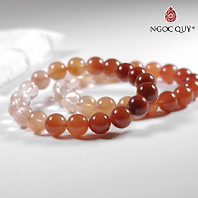 Vòng đá mã não nam hồng nhạt đến đậm hạt 10mm mệnh hỏa thổ - Ngọc Quý