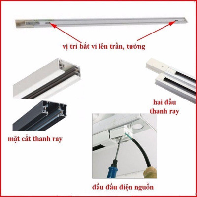 Combo 3 đèn rọi ray + 1 ray 1 mét vỏ trắng DX100 loại chuẩn