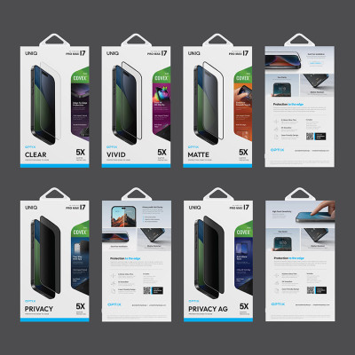 Kính Cường Lực Cho iPhone 17/ 17 Air/ 17 Pro/ 17 Pro Max UNIQ OPTIX COVEX VIVID Clear Trong Suốt Viền Đen Độ Dày 0.33mm Hàng Chính Hãng