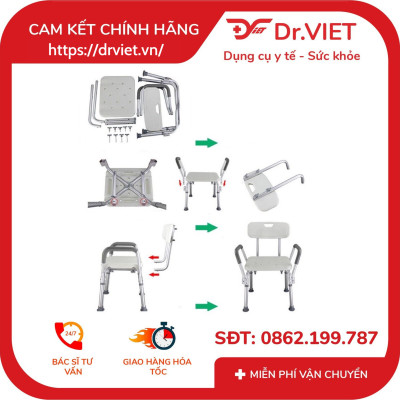 Ghế tắm khung nhôm tựa lưng SC-98TL - Người dùng có thể dễ dàng nhấc, di chuyển hoặc dọn vệ sinh ghế chỉ với một tay, không tốn nhiều sức – kể cả với người già hoặc người chăm sóc, Chân ghế chắc chắn chống trơn, trượt, tránh ngã cho người già trong