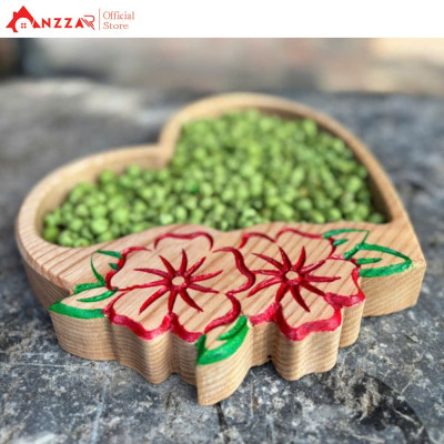 Khay gỗ trái tim khắc hoa Anzzar, khay gỗ trang trí, đựng bánh kẹo, quà tặng decor, khay gỗ đựng mứt, bánh kẹo-01