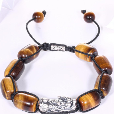  Vòng tay đá mắt hổ lu thống mix tỳ hưu bạc 14x10mm mệnh thổ, kim - Ngọc Quý Gemstones