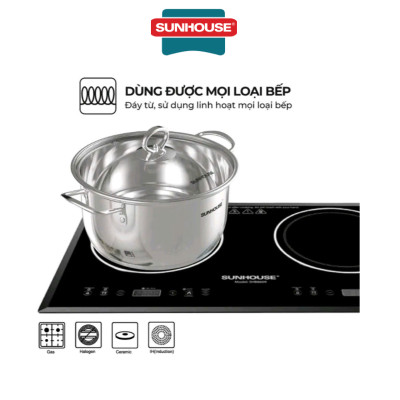 Nồi luộc gà inox 3 đáy nắp kính 28 cm Sunhouse SH28LG - Hàng Chính Hãng