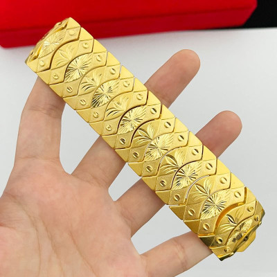 Lắc tay nam to bản mạ 24k hoa văn sọc khóa tỳ hưu cao cấp A3