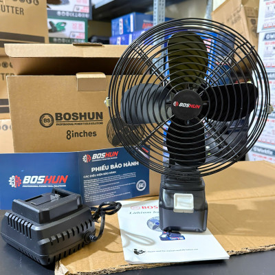 Quat Chạy Pin 8inch Boshun 2 tốc độ gió dùng pin chân phổ thông 4cm