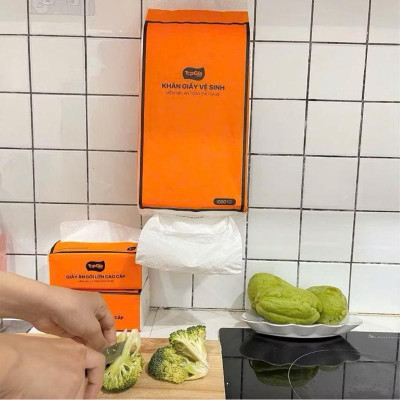 Thùng 9 bịch siêu tiết kiệm Giấy rút đáy TOPGIA  CAM - Bột gỗ nguyên sinh, 1000 tờ chất lượng cao.