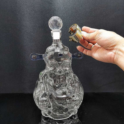 Chai Đựng Rượu Thủy Tinh 1000ML cao cấp mẫu Thần Tài – Chai thủy tinh đựng rượu 1 Lít – Vỏ Chai Rượu Đẹp decor (E8)