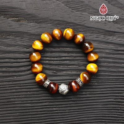 Vòng đá thạch anh mắt hổ phối charm rồng bạc mệnh thổ kim - Ngọc Quý Gemstones