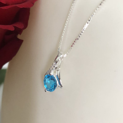 Bộ dây chuyền liền mặt trang sức bạc Ý S925 Huệ Ngân- Giọt sương PP1712-XANH DƯƠNG