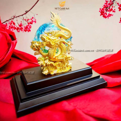 Tượng Rồng phong thủy vờn ngọc dát vàng (19x27x34cm) MT Gold Art- Hàng chính hãng, trang trí nhà cửa, phòng làm việc, quà tặng sếp, đối tác, khách hàng, tân gia, khai trương