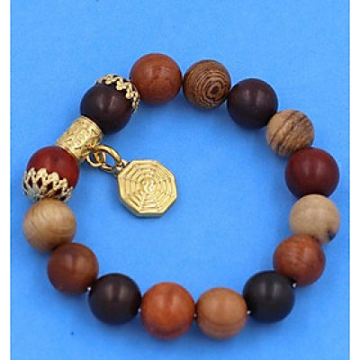 Vòng tay chuỗi hạt Gỗ Đàn Hương 8 màu 12 ly - Vòng tay Bát Quái inox vàng VGDHTMBQHKV12