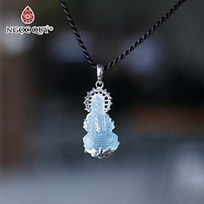 Mặt dây chuyền phật bà aquamarine bọc bạc 40.5x18mm mệnh thủy, mộc - Ngọc Quý Gemstones