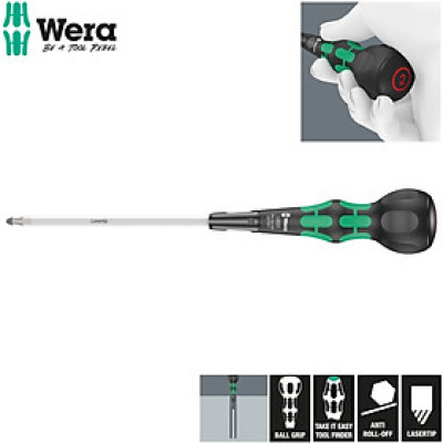 Tua vít 4 cạnh cán tròn Ball-Grip PH2 Wera 05007907001 1850 PH 2 x 150 mm với mũi vít Lasertip chống trượt vít