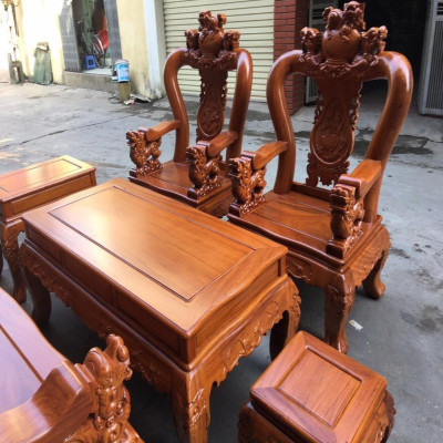 Bộ bàn ghế Tam Sư Nghê Ba Đầu gỗ Gõ Đỏ