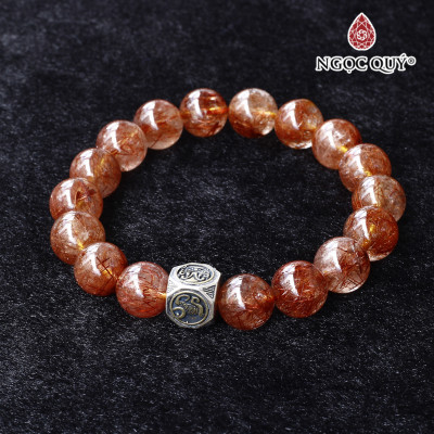 Vòng thạch anh tóc đỏ 11mm phối charm tứ linh bạc mệnh hỏa, thổ - Ngọc Quý Gemstones