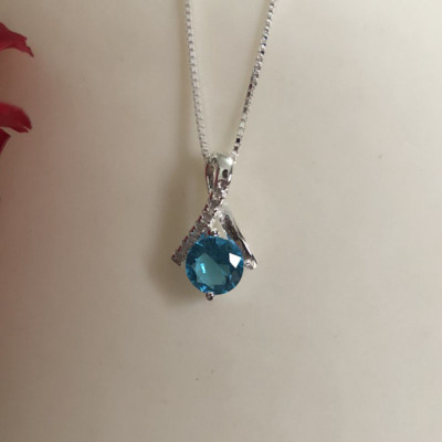 Bộ dây chuyền liền mặt trang sức bạc Ý S925 Huệ Ngân- Giọt sương PP1712-XANH DƯƠNG