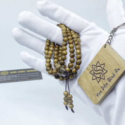 Vòng tay trầm hương tràng 108 hạt Tốc SƠN MỘC HƯƠNG tặng 1 mốc khóa SMH