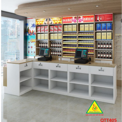 Bàn tính tiền siêu thị , Bàn thu ngân thiết kế tiện lợi QTT405 - Nội thất lắp ráp Viễn Đông Adv