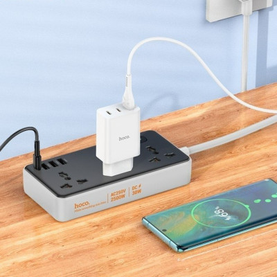 Ổ cắm điện đa năng cao cấp dây đồng chịu tải 2500W, sạc nhanh PD 30W cổng typeC + QC18W có 3*USB và 1*Type-C , dây dài 1.5m - Hàng nhập khẩu