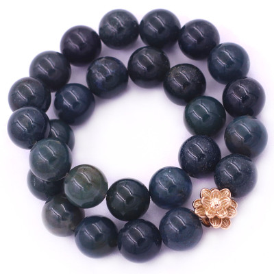 [Mệnh Mộc, Hỏa] Vòng Chuỗi Niệm Phật Đá Cẩm Thạch Xanh Đậm 14 Ly 27 Hạt Charm Hoa Sen Inox, Vòng Chuỗi Phật Giáo, Chuỗi Niệm Phật Hạt To - Phong Thủy 868