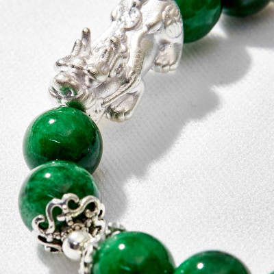 Vòng tay đá thiên nhiên phối charm tỳ hưu bạc thái size hạt 8mm - Ngọc Quý Gemstones