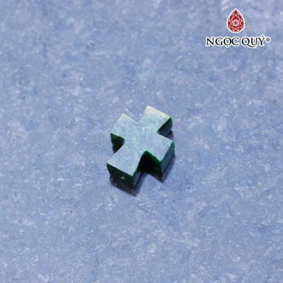 Mặt dây chuyền thánh giá xỏ ngang đá cẩm thạch sơn thủy 19.5x16.8x7mm mệnh hỏa, mộc - Ngọc Quý Gemstones