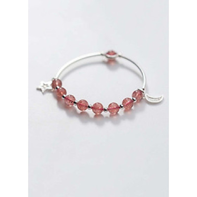 Vòng tay bạc đá thạch anh dâu charm trăng sao mệnh hỏa, thổ - Ngọc Quý Gemstones