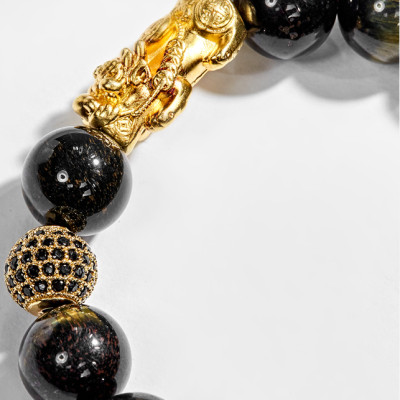 Vòng Tay Nam Đá Mắt Hổ Xanh Đen Phối Tỳ Hưu Bạc Mạ Vàng 24K Ngọc Quý Gemstones