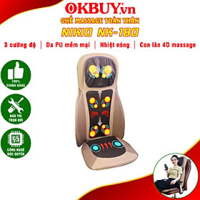 Đệm, Ghế massage Toàn Thân Nikio NK-180 - Máy Mát Xa Lưng Chuyên Sâu, Hỗ Trợ Xoa Bóp Cổ Vai Gáy, Công Nghệ Xoa Bóp Dây Ấn, Rung Và Nhiệt Nóng - Cải Thiện Đau Mỏi Toàn Thân - Sử Dụng Được Trên Ô Tô - Màu nâu