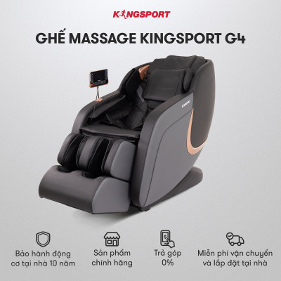 Ghế massage KINGSPORT Standard G4 con lăn di chuyển cổ vai, thiết kế hiện đại 2024, túi khí massage tay dài