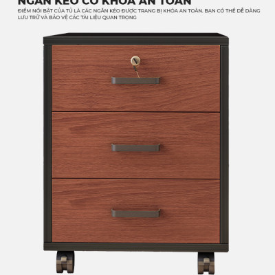 Tủ hồ sơ di động, tủ tài liệu có ngăn kéo, tủ dưới bàn làm việc kèm bánh xe di chuyển - GP370