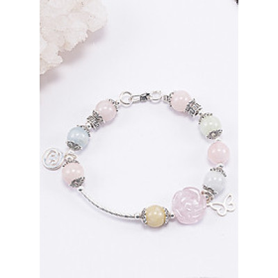 Vòng Tay Phong Thủy Nữ Đá Beryl Phối Hoa Mẫu Đơn (9mm) Nhiều Mệnh Ngọc Quý Gemstones