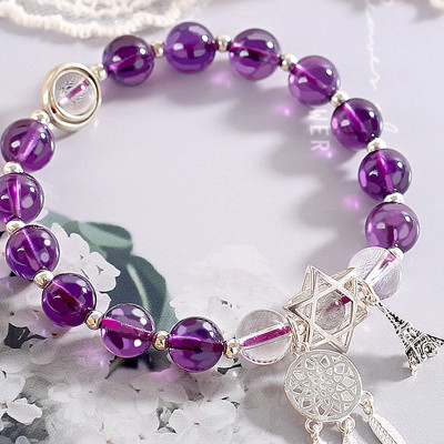 Vòng tay đá thạch anh tím phối Dreamcatcher mệnh hỏa, thổ - Ngọc Quý Gemstones