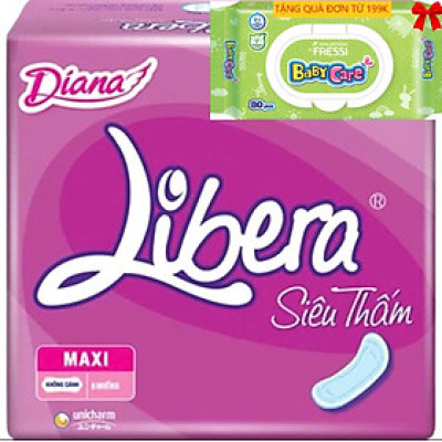 Combo 6 Gói Băng Vệ Sinh Diana Libera Siêu Thấm Maxi Không Cánh (Libera Dày Không Cánh)23cm-8 Miếng/Gói -Date luôn mới