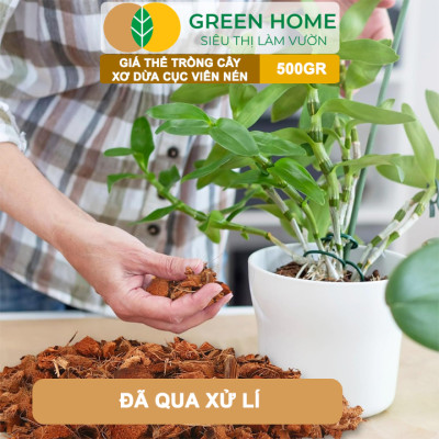 Xơ Dừa Cục Greenhome, Viên 500gr, Sơ Dừa Nén, Nở Gấp 5 Lần, Kích Thích Rễ, Thoát Nước Tốt Giá Thể Kiểng Lá, Phong Lan