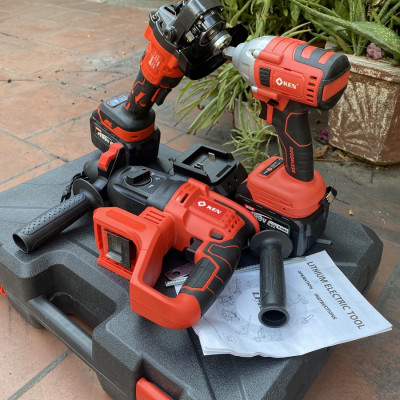 Bộ Combo 3 Trong 1 Gồm Máy Siết Bulong, Máy Mài Cầm Tay Và Máy Khoan Đục Bê Tông Dùng Pin 199V, 2 Pin 15 Cell (Bảo Hành 1 Năm)