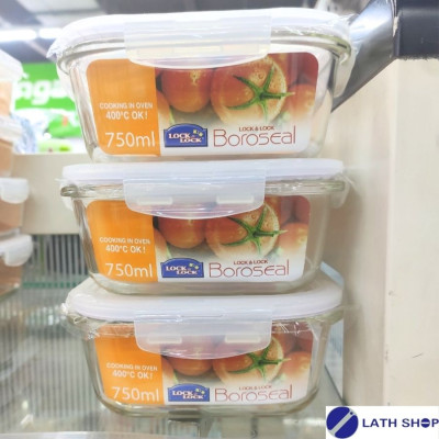 Bộ 3 hộp bảo quản thủy tinh hình vuông Lock&Lock LLG224S3 750ml (Trong suốt)