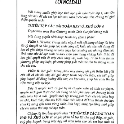 Sách - Tuyển Tập Các Bài Toán Hay Và Khó 4 - Bồi Dưỡng Học Sinh Khá, Giỏi