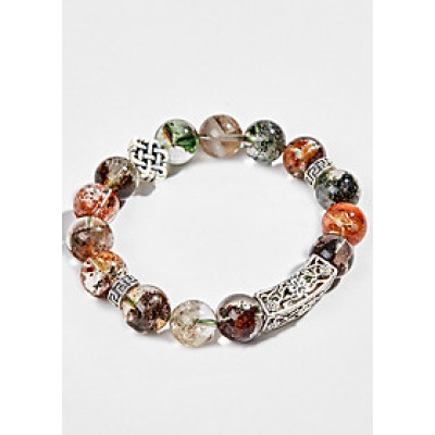 Vòng Thạch Anh Ưu Linh Đa Sắc Phối Charm Kết Đồng Tâm Bạc (12mm) Ngọc Quý Gemstones