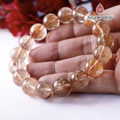 Vòng tay hạt trơn đá thạch anh tóc đỏ đồng trục 13mm mệnh hỏa, thổ - Ngọc Quý Gemstones