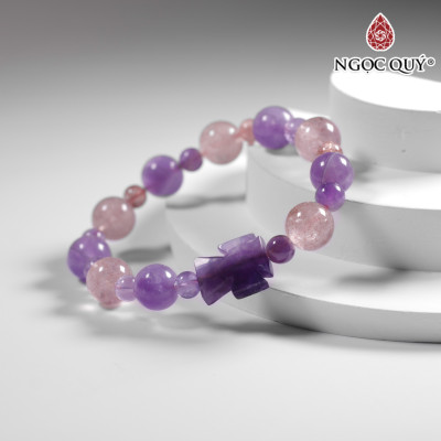 Vòng mân côi đá thạch anh tím & dâu đỏ mệnh hỏa, thổ - Ngọc Quý