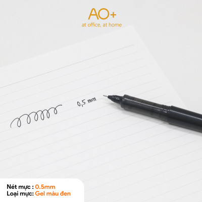 Bút Bi Gel AO+ Viết Gel Nắp cài BG102 Ngòi 0.5mm Mực Đen Trơn Tru Cho Học Sinh Văn Phòng
